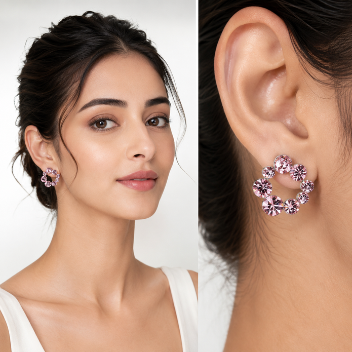 Swirl Wreath Cluster Stud Earrings - Pink