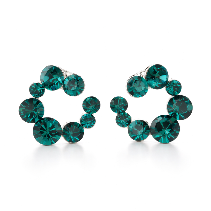 Swirl Wreath Cluster Stud Earrings - Emerald Green