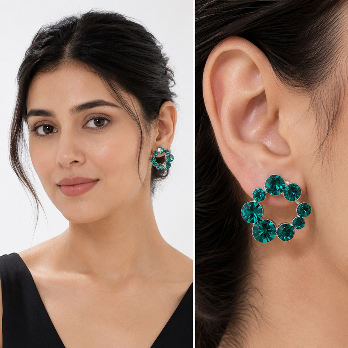 Swirl Wreath Cluster Stud Earrings - Emerald Green