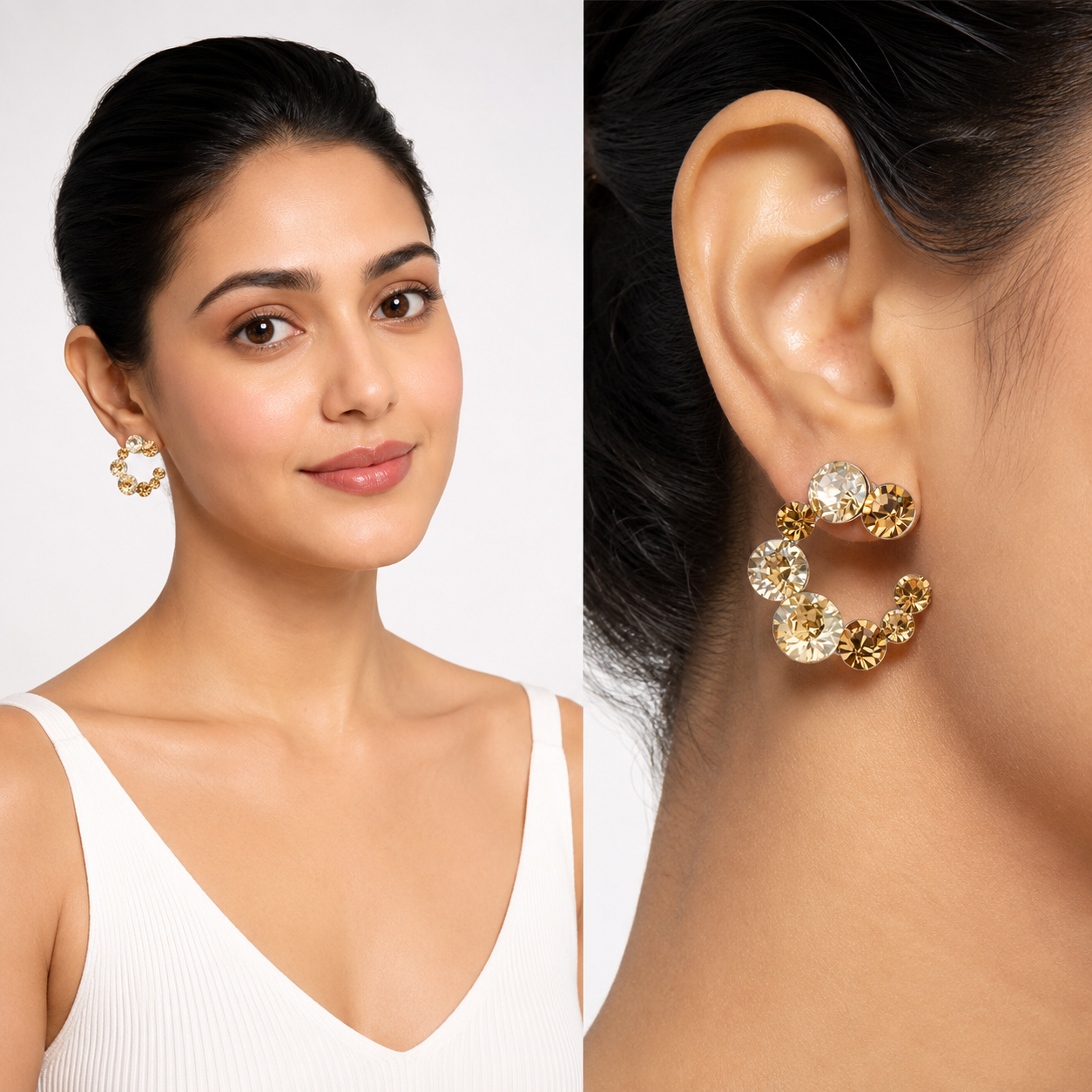 Swirl Wreath Cluster Stud Earrings - Citrine