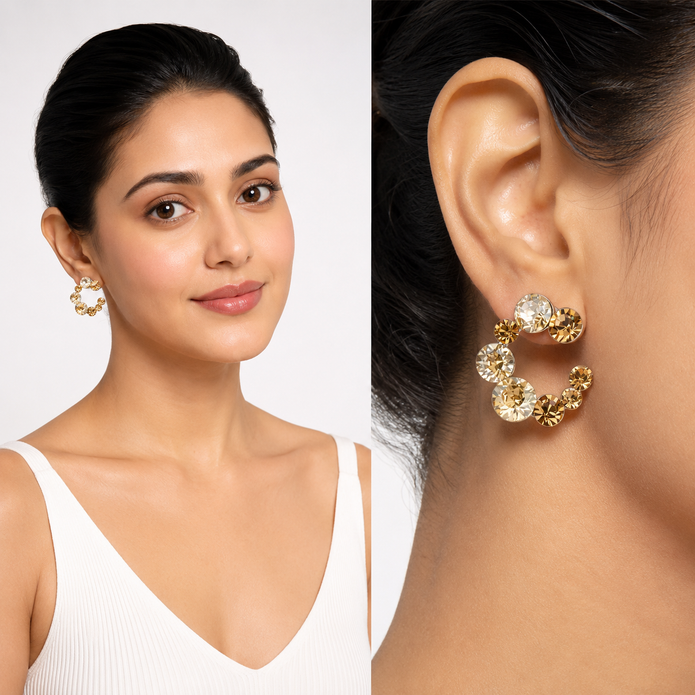 Swirl Wreath Cluster Stud Earrings - Citrine