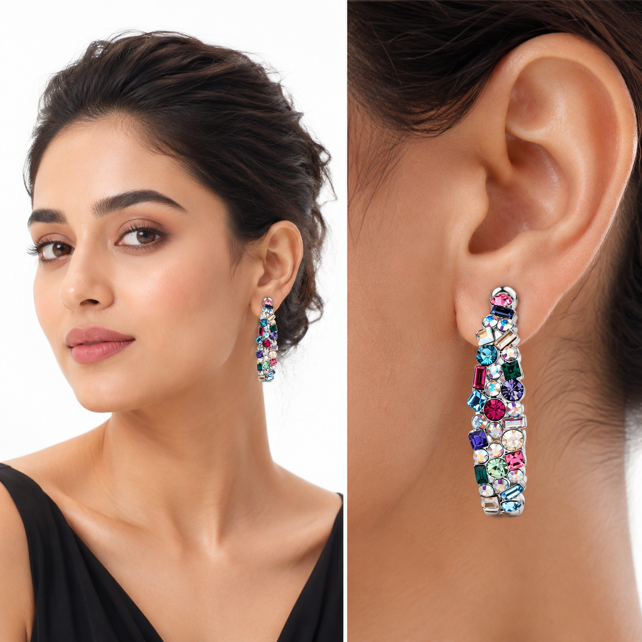 Mosaic Ear Climber Stud Earrings - Multi-Color