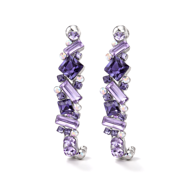 Mosaic Ear Climber Stud Earrings - Amethyst