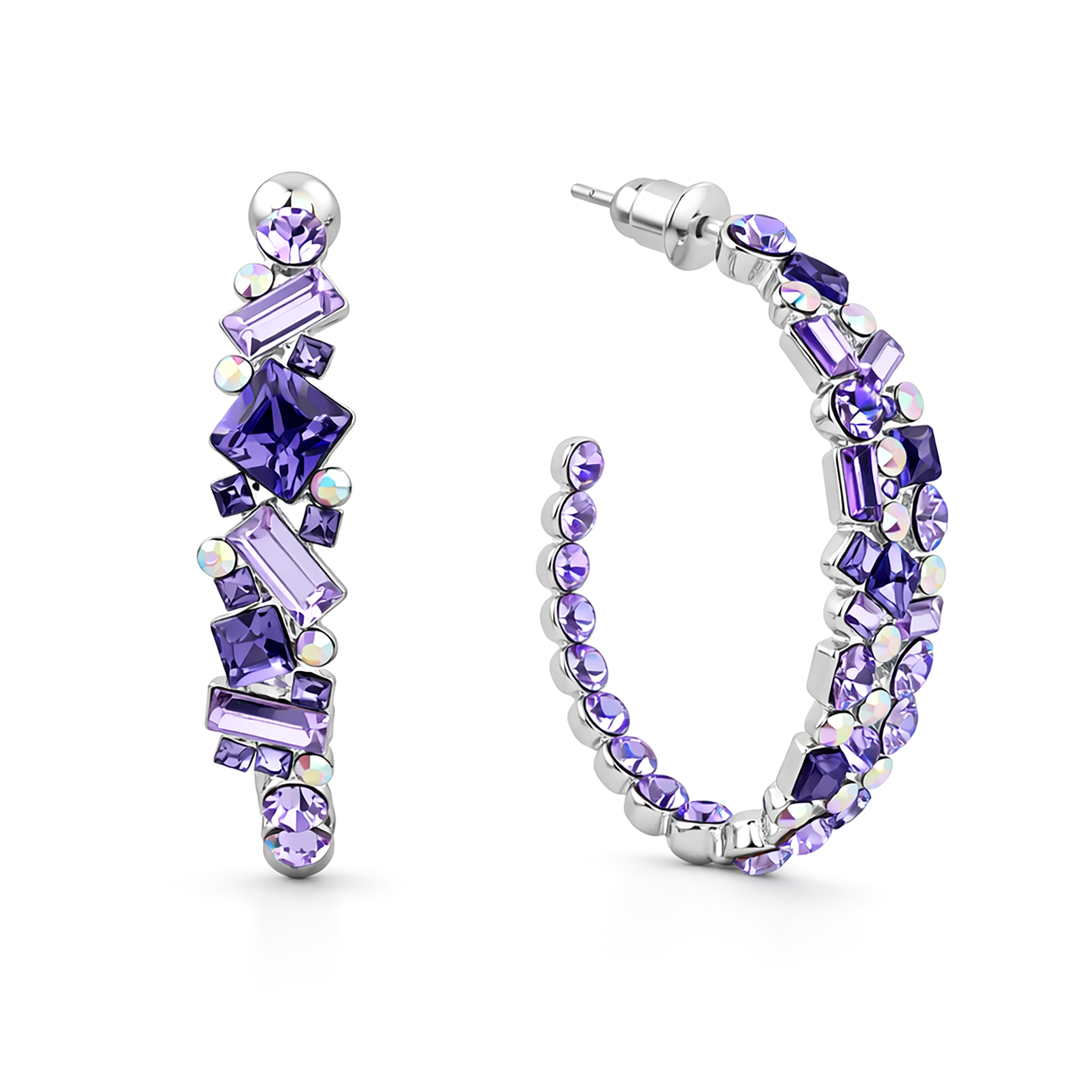 Mosaic Ear Climber Stud Earrings - Amethyst