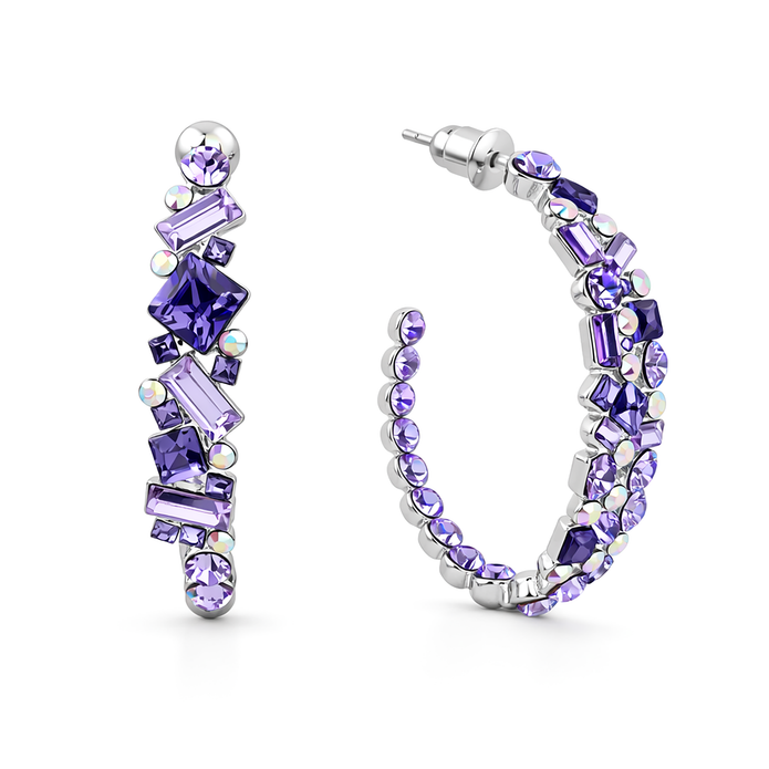 Mosaic Ear Climber Stud Earrings - Amethyst