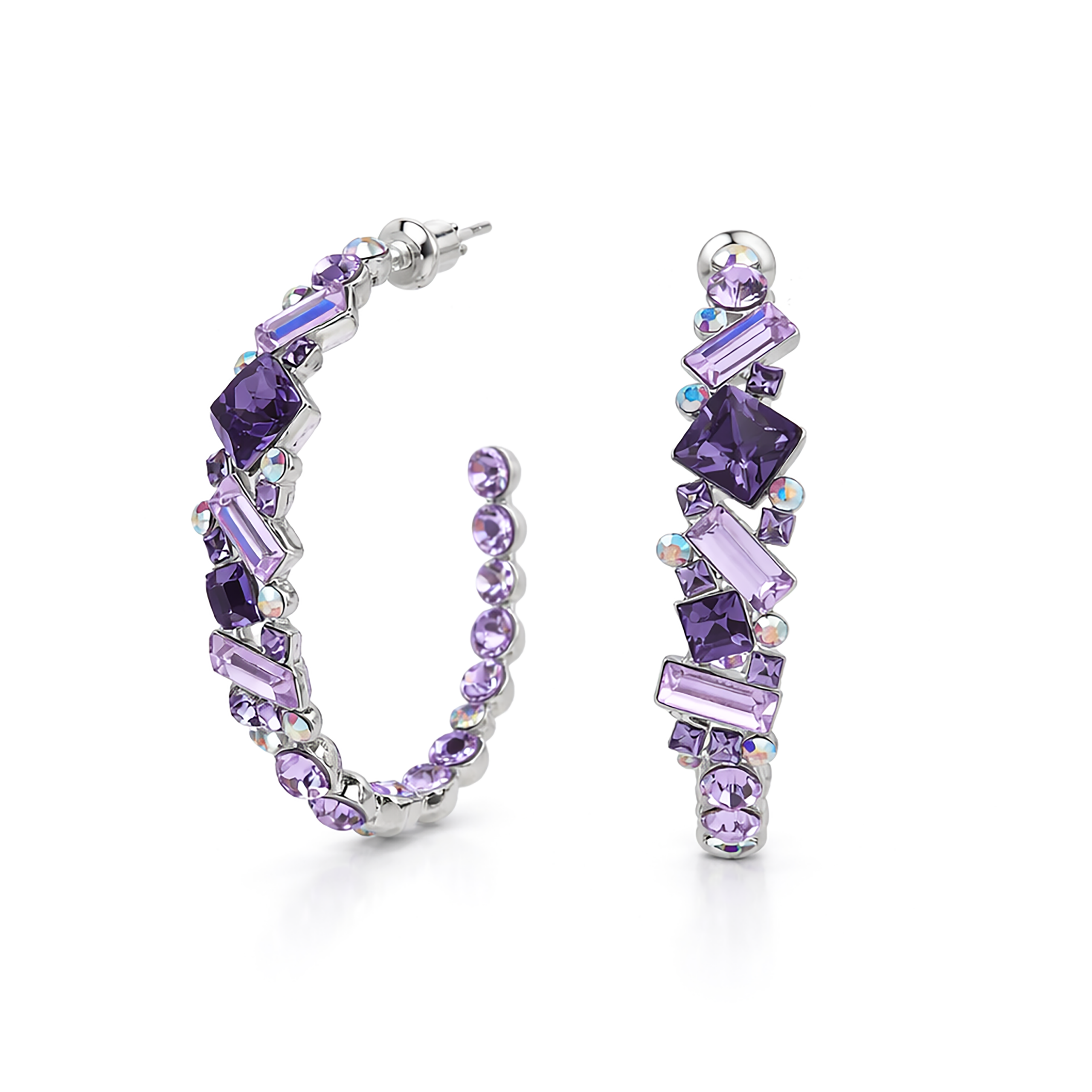 Mosaic Ear Climber Stud Earrings - Amethyst