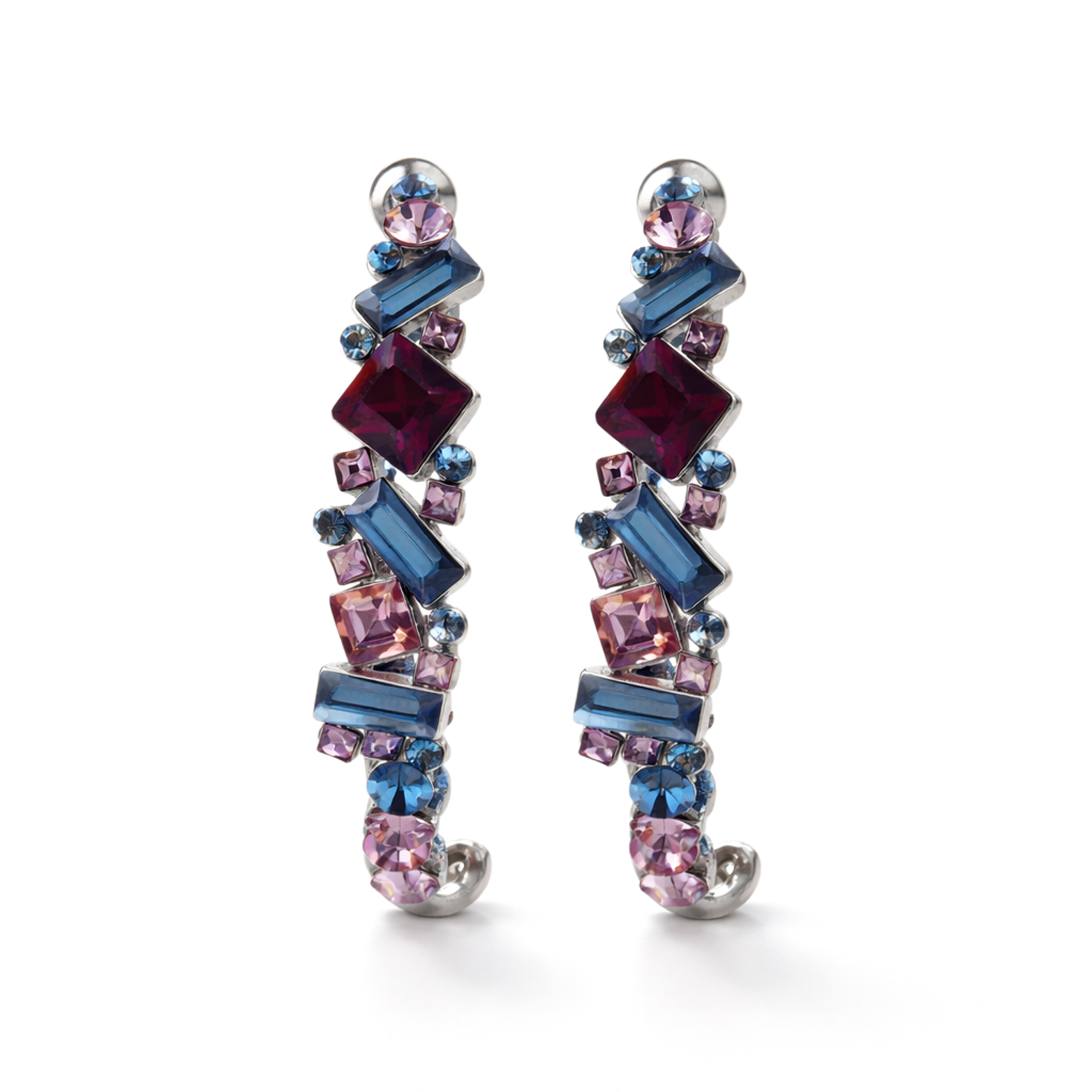 Mosaic Ear Climber Stud Earrings - Multi-Color