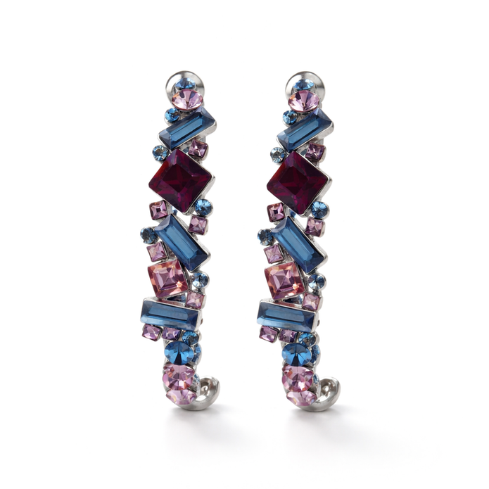Mosaic Ear Climber Stud Earrings - Multi-Color