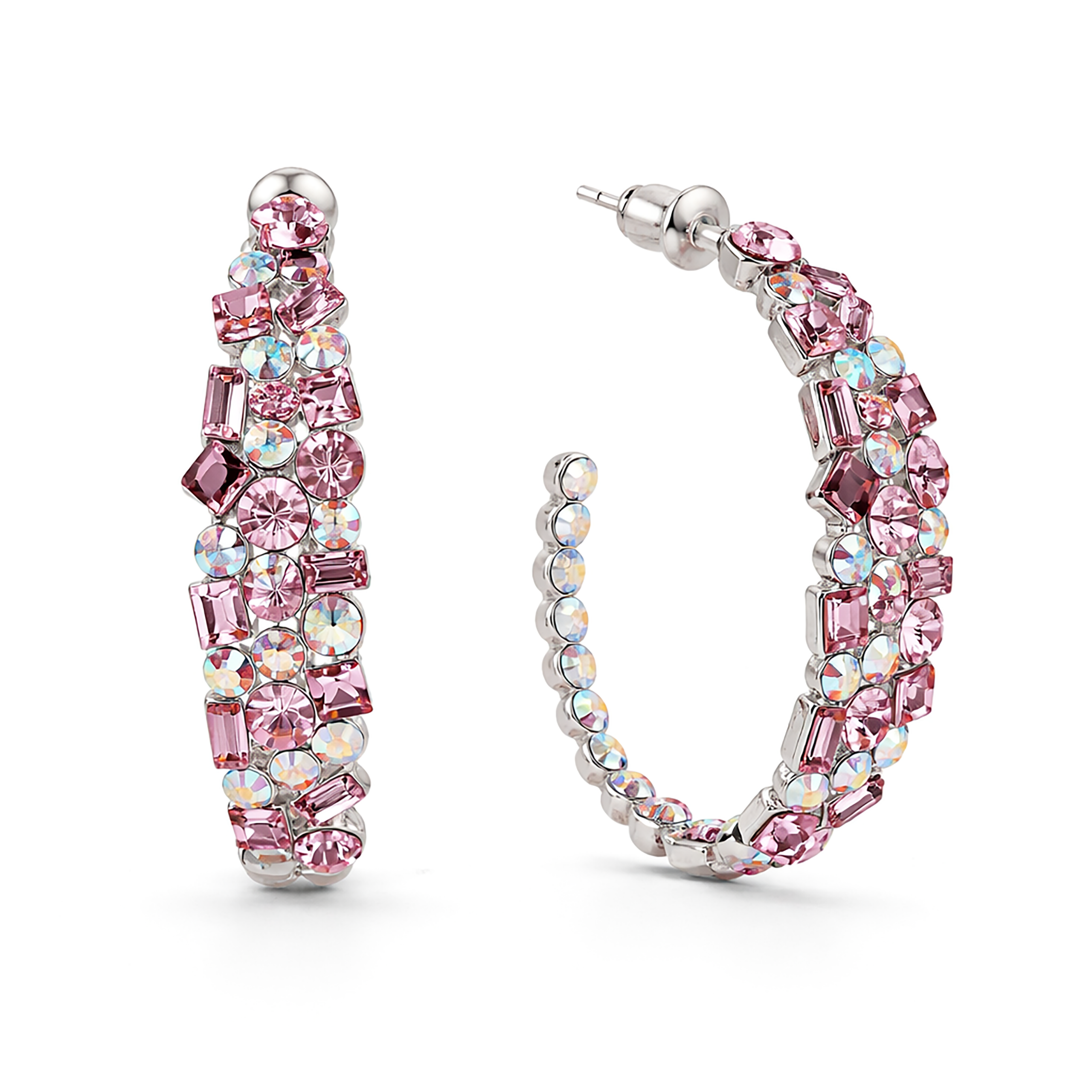 Mosaic Ear Climber Stud Earrings - Pink