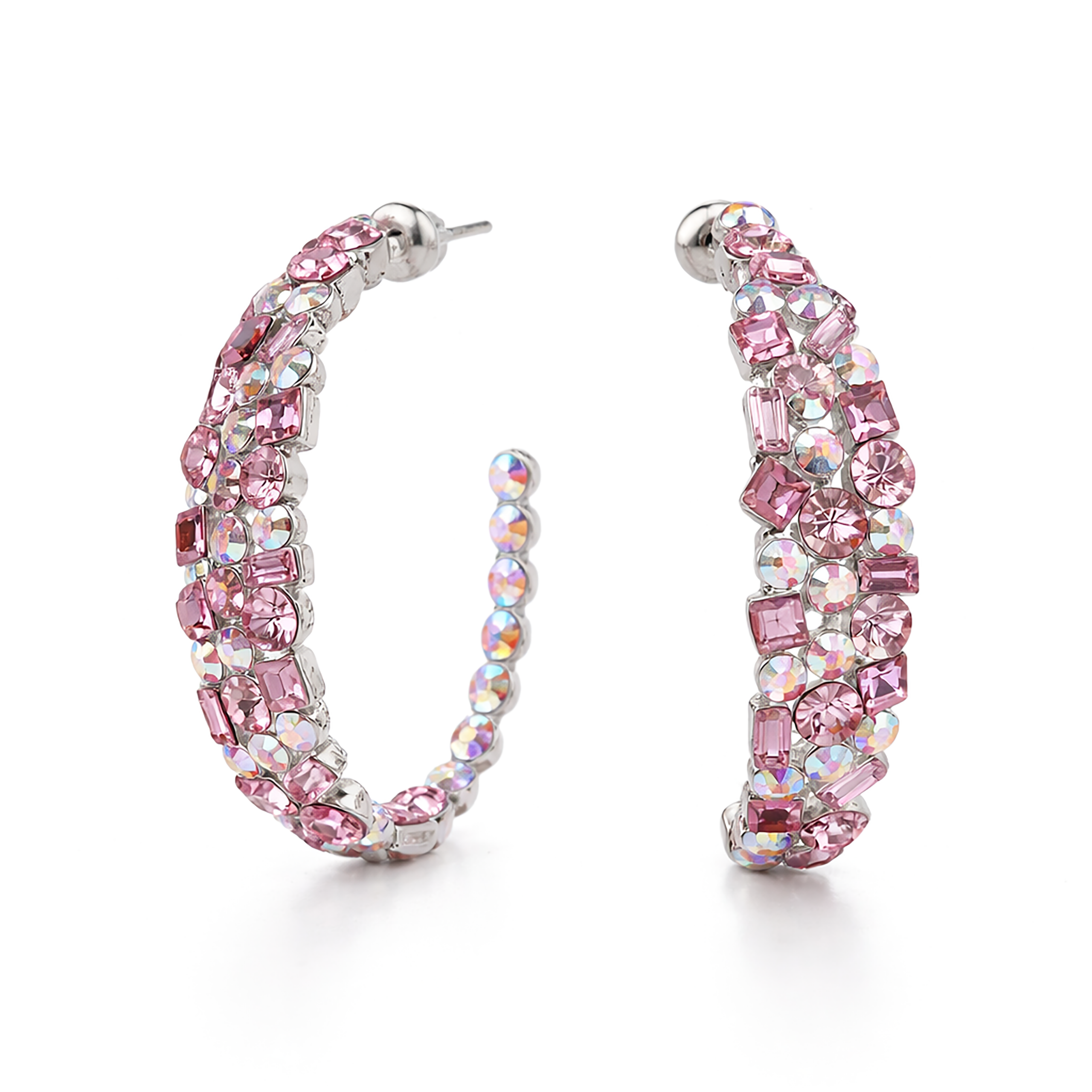 Mosaic Ear Climber Stud Earrings - Pink