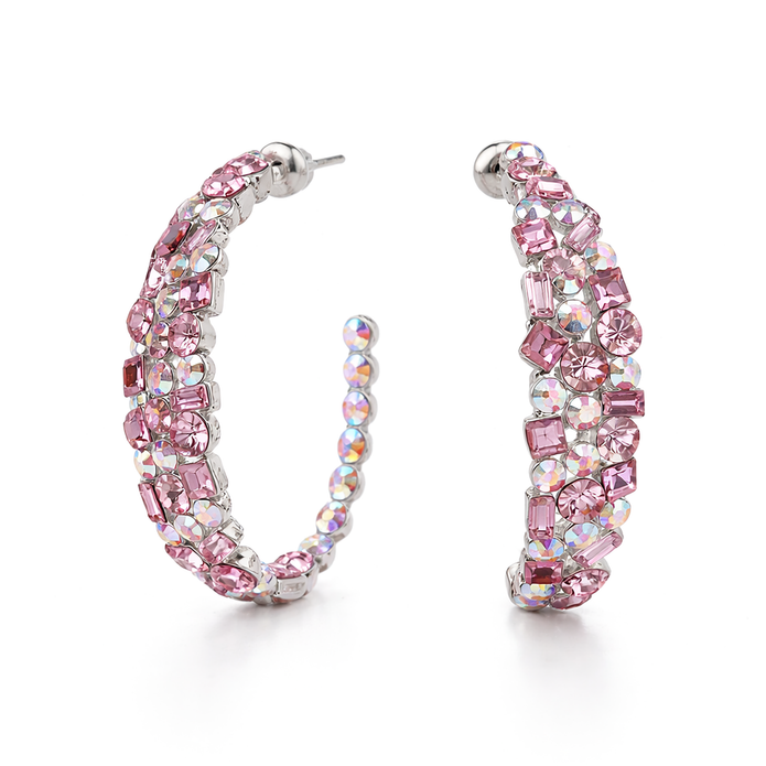 Mosaic Ear Climber Stud Earrings - Pink