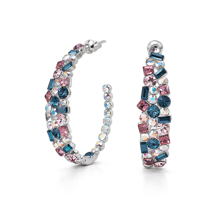 Mosaic Ear Climber Stud Earrings - Multi-Color