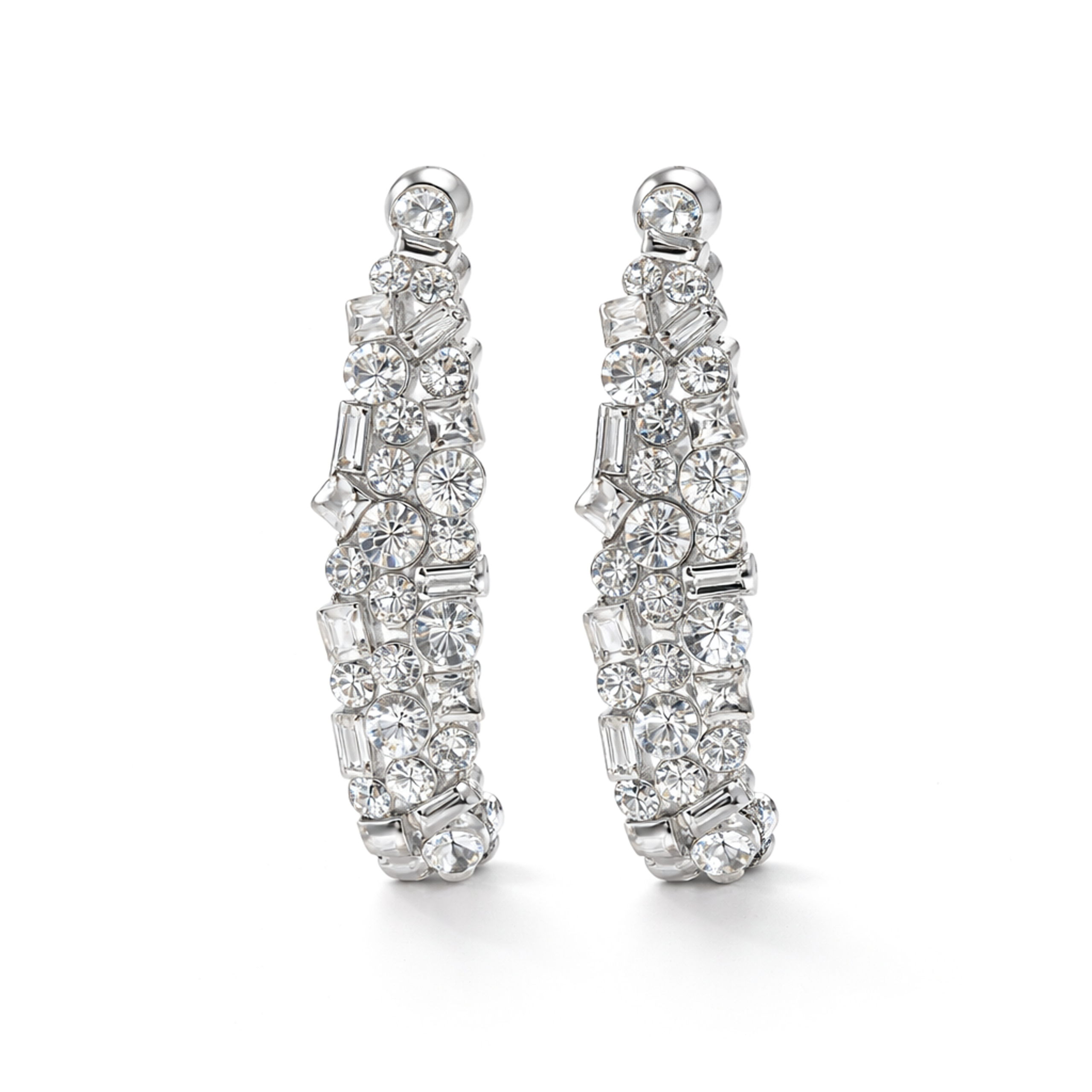 Mosaic Ear Climber Stud Earrings - Clear