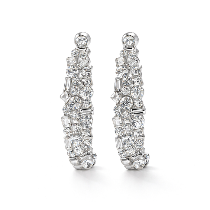 Mosaic Ear Climber Stud Earrings - Clear
