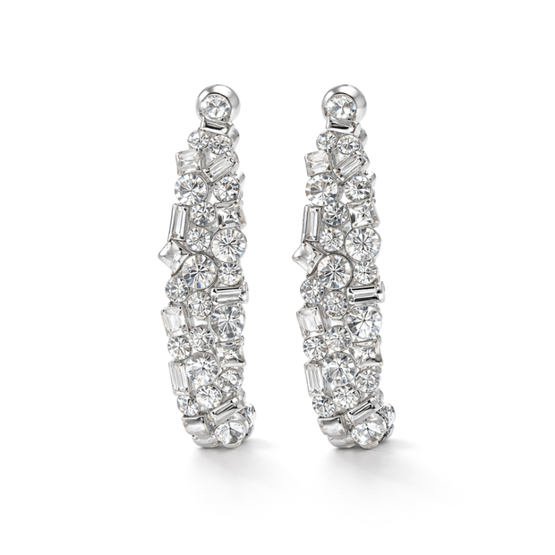 Mosaic Ear Climber Stud Earrings - Clear