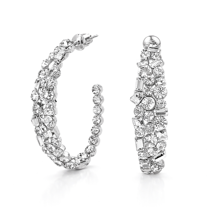 Mosaic Ear Climber Stud Earrings - Clear