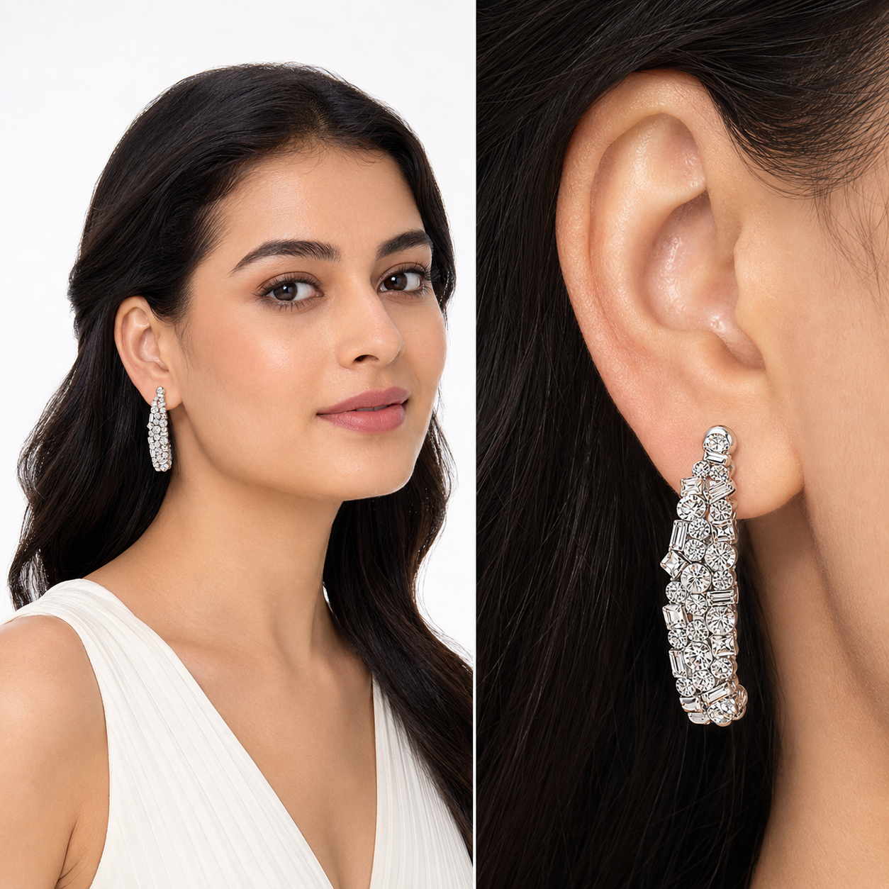 Mosaic Ear Climber Stud Earrings - Clear