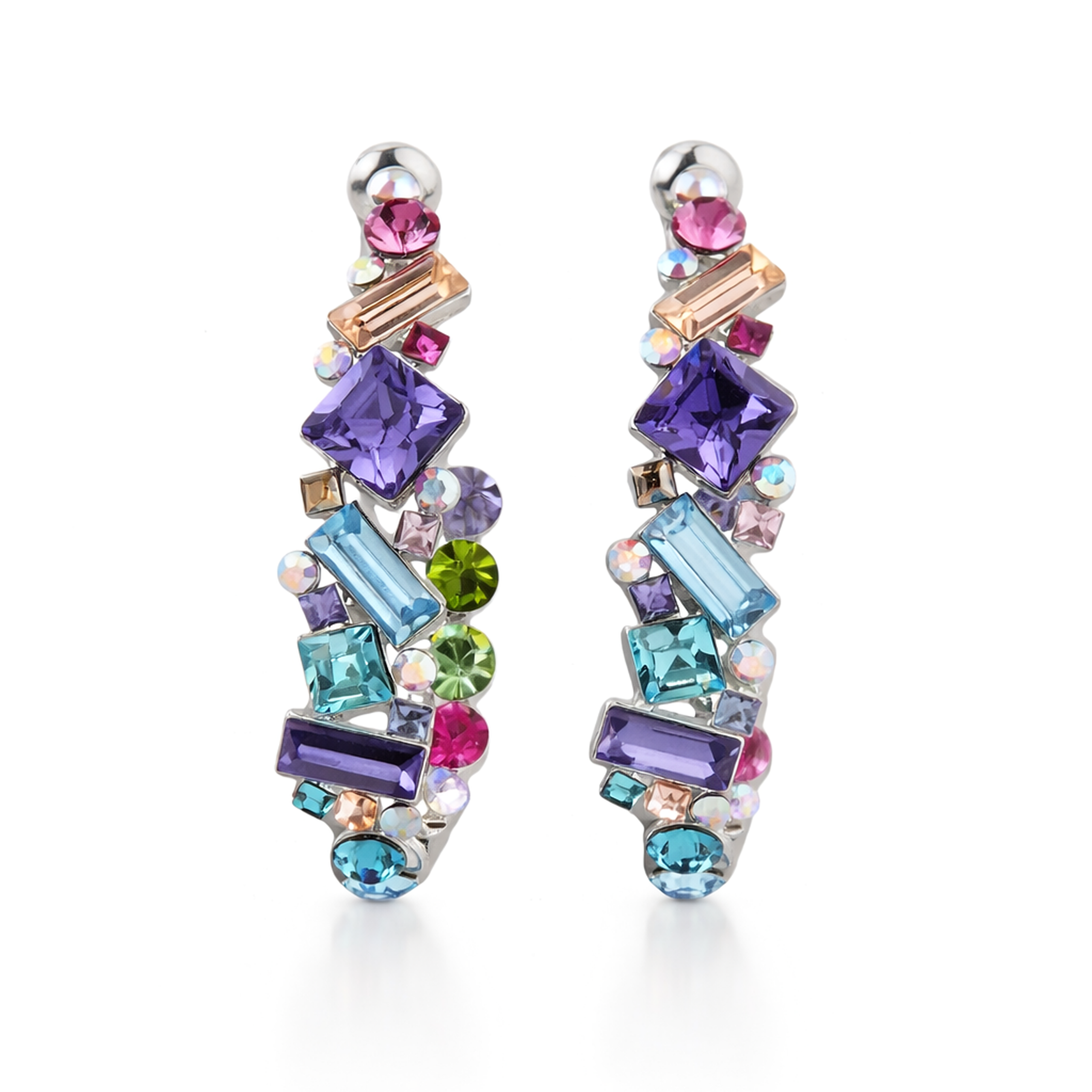Mosaic Ear Climber Stud Earrings - Multi-Color