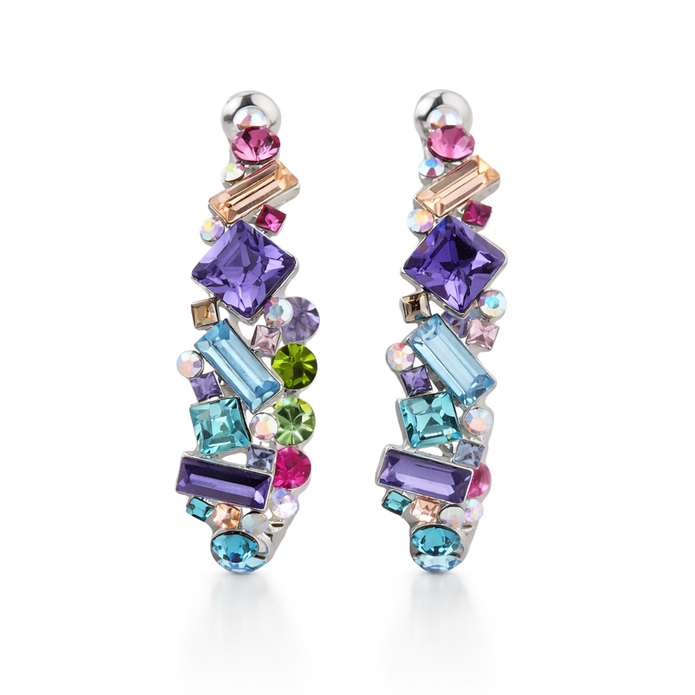 Mosaic Ear Climber Stud Earrings - Multi-Color