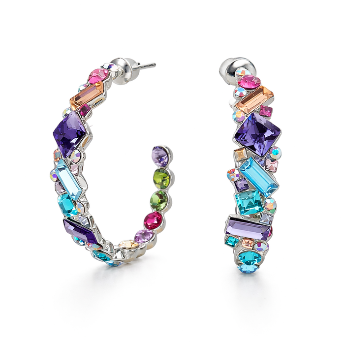 Mosaic Ear Climber Stud Earrings - Multi-Color