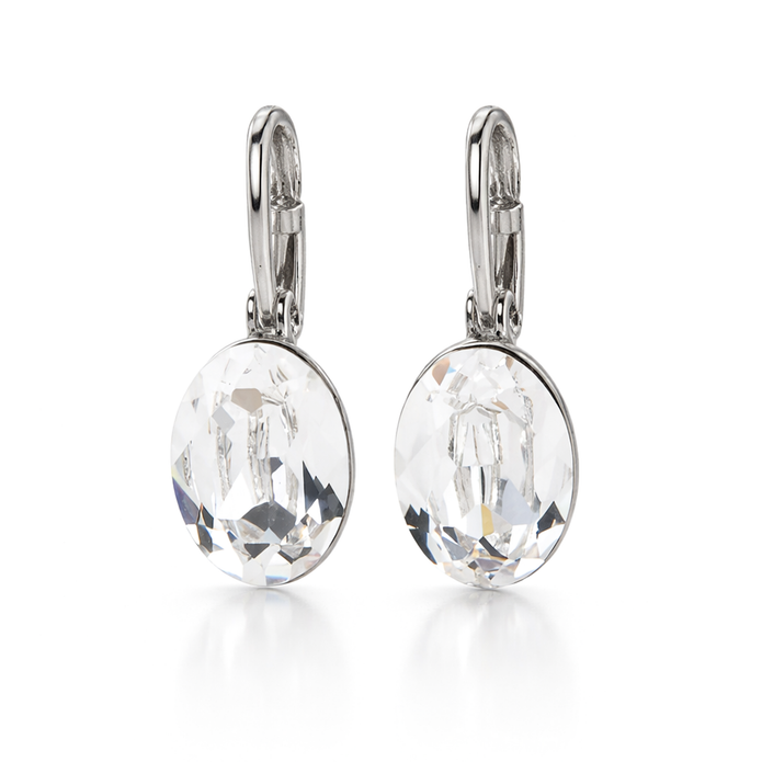 Clear Oval Crystal Lever-Back Drop Earrings