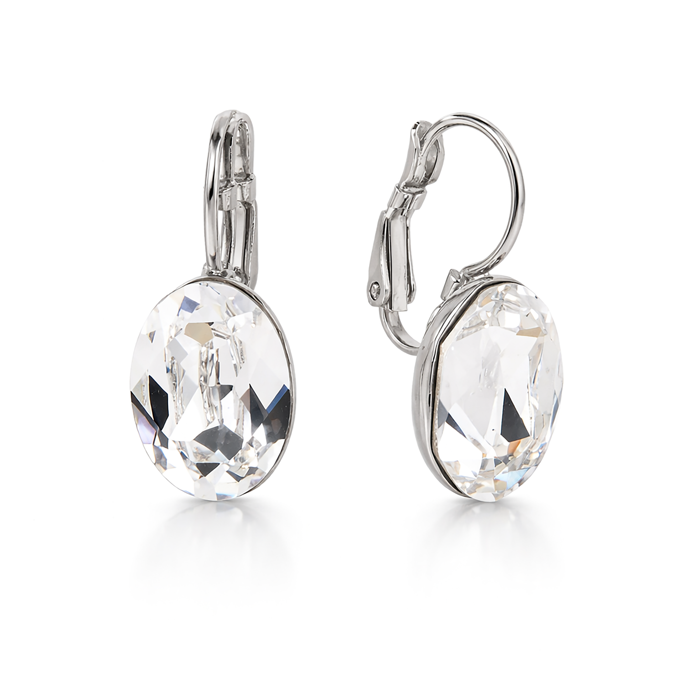 Clear Oval Crystal Lever-Back Drop Earrings
