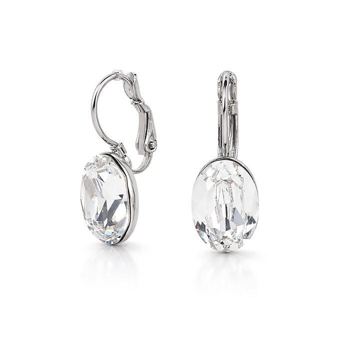 Clear Oval Crystal Lever-Back Drop Earrings