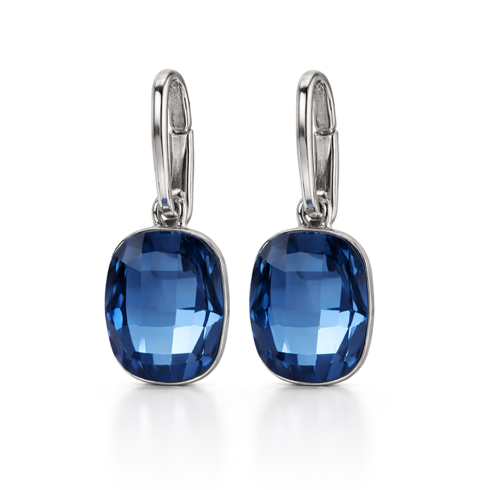 Navy Blue Oval Crystal Lever-Back Drop Earrings