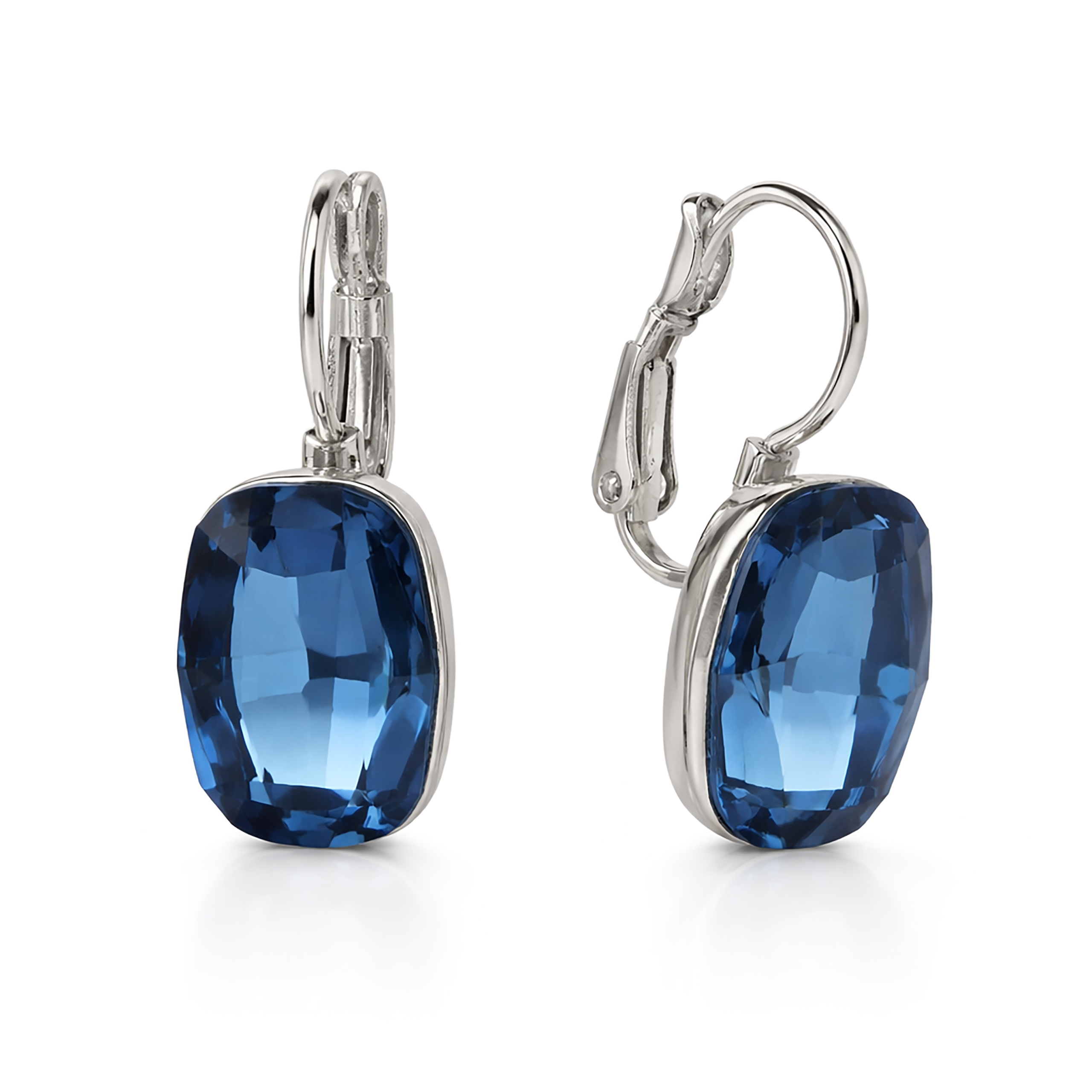 Navy Blue Oval Crystal Lever-Back Drop Earrings