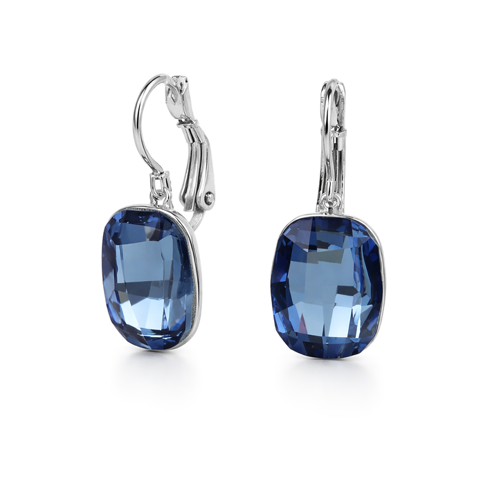 Navy Blue Oval Crystal Lever-Back Drop Earrings
