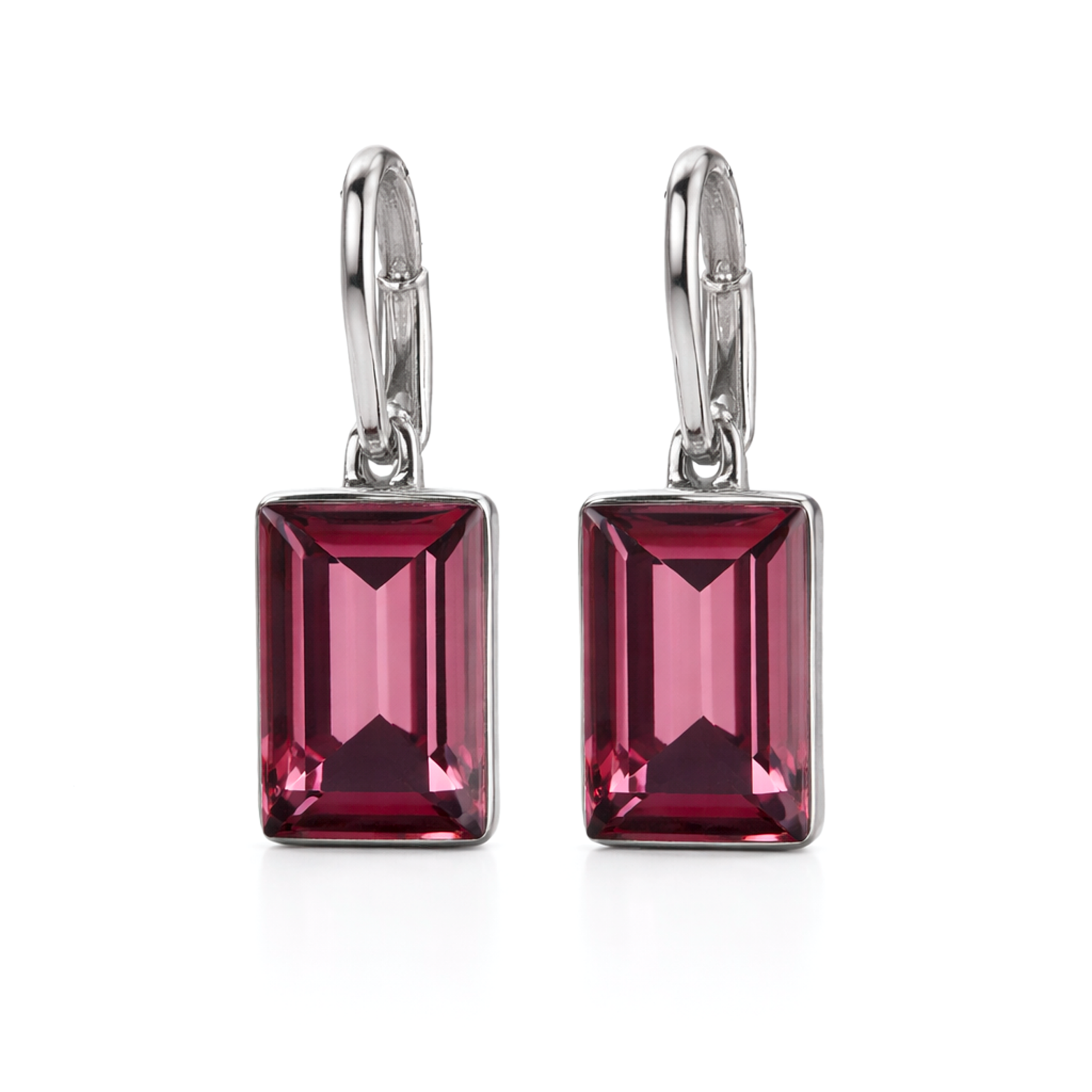 Emerald-Cut Rectangular Lever-Back Earrings - Burgundy