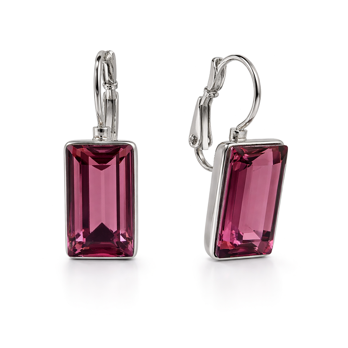Emerald-Cut Rectangular Lever-Back Earrings - Burgundy