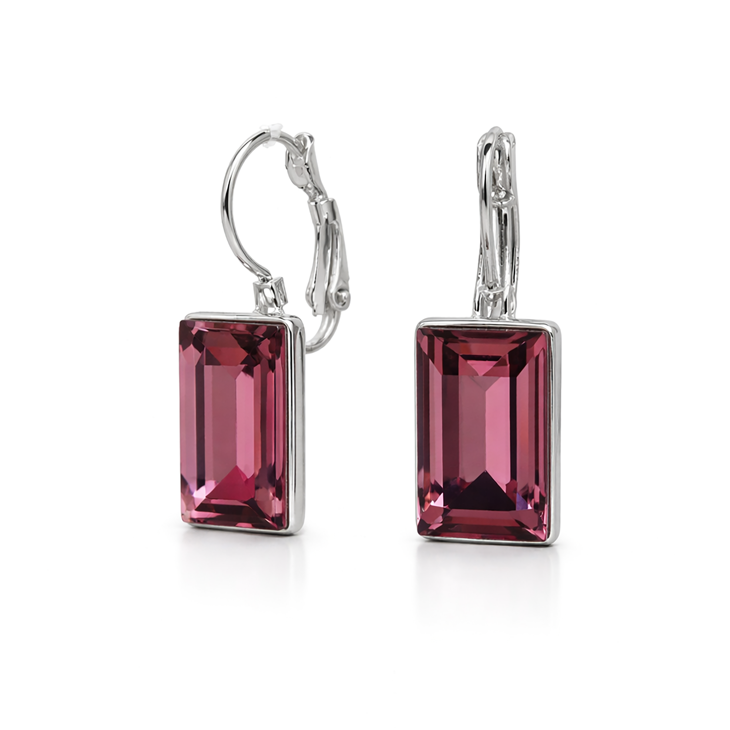 Emerald-Cut Rectangular Lever-Back Earrings - Burgundy