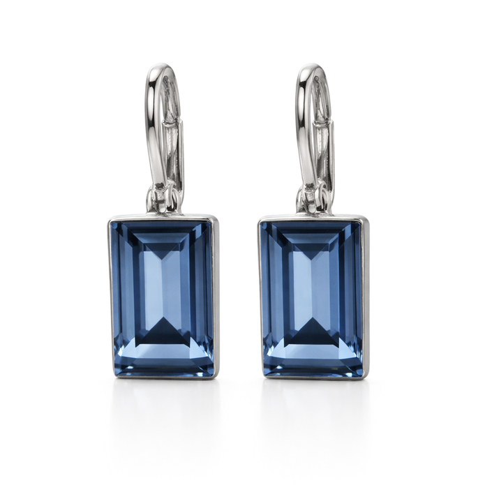 Emerald-Cut Rectangular Lever-Back Earrings - Navy Blue