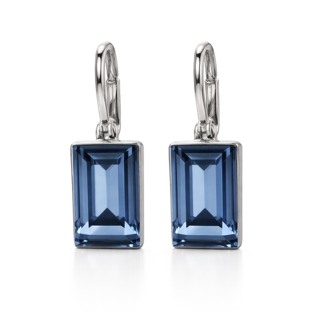 Emerald-Cut Rectangular Lever-Back Earrings - Navy Blue