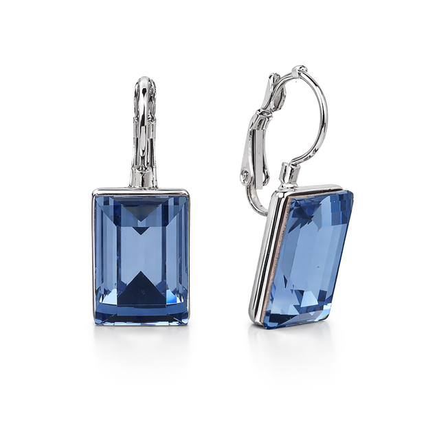 Emerald-Cut Rectangular Lever-Back Earrings - Navy Blue