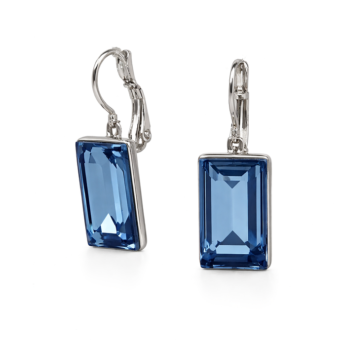 Emerald-Cut Rectangular Lever-Back Earrings - Navy Blue
