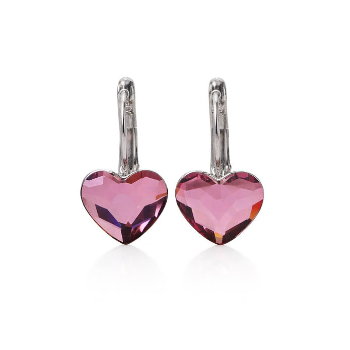 Crystal Heart Lever-Back Drop Earrings - Rose pink
