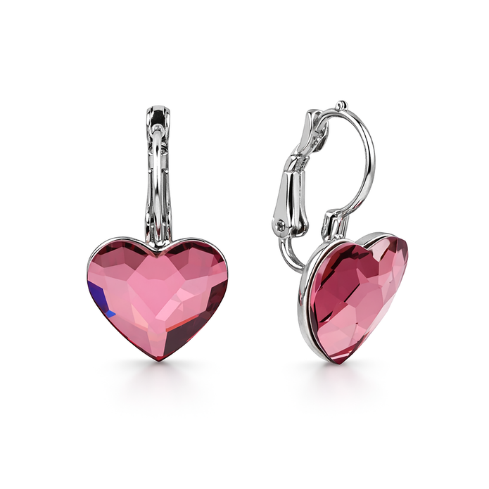 Crystal Heart Lever-Back Drop Earrings - Rose pink