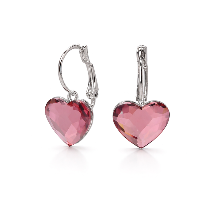 Crystal Heart Lever-Back Drop Earrings - Rose pink