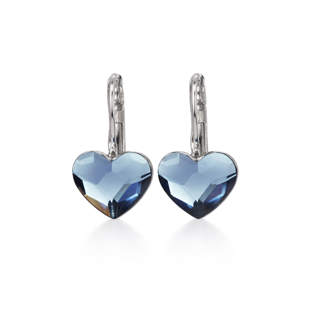 Crystal Heart Lever-Back Drop Earrings - Navy Blue