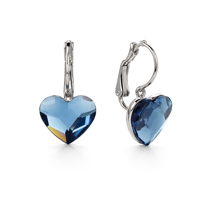 Crystal Heart Lever-Back Drop Earrings - Navy Blue