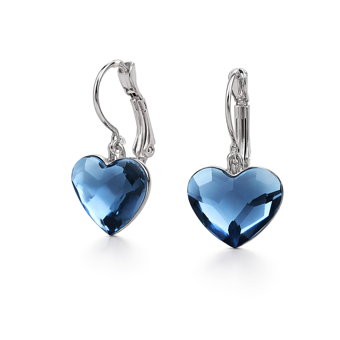Crystal Heart Lever-Back Drop Earrings - Navy Blue