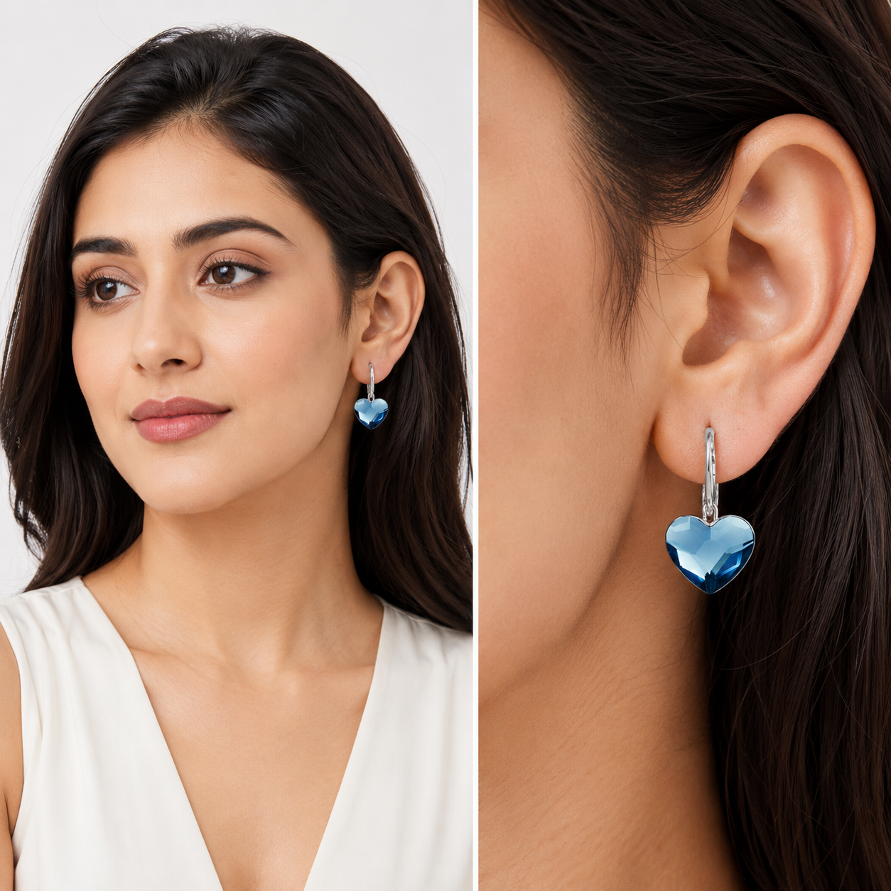 Crystal Heart Lever-Back Drop Earrings - Navy Blue