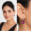 Round Rivoli Lever-Back Drop Earrings - Burgundy