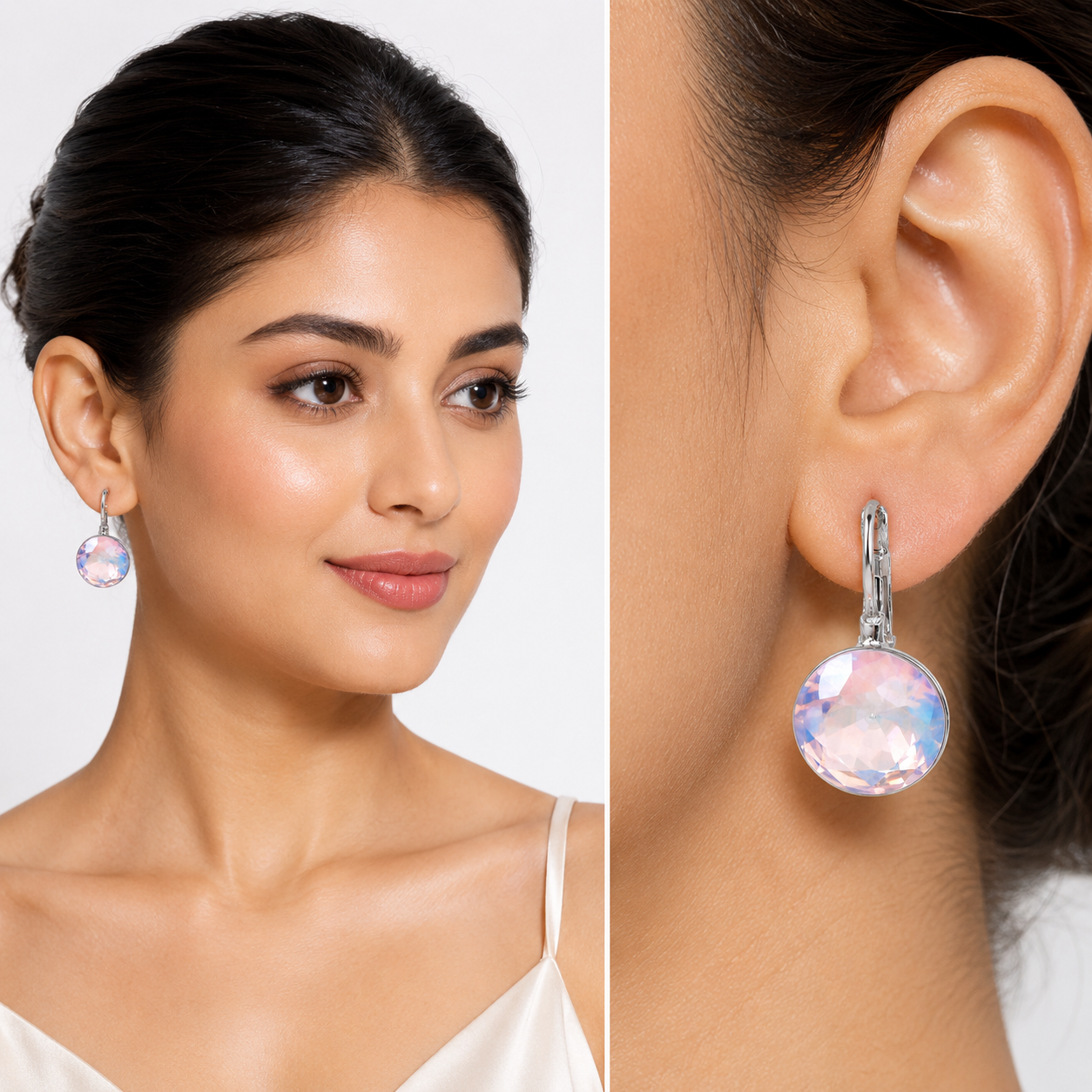 Round Rivoli Lever-Back Drop Earrings - Aurora