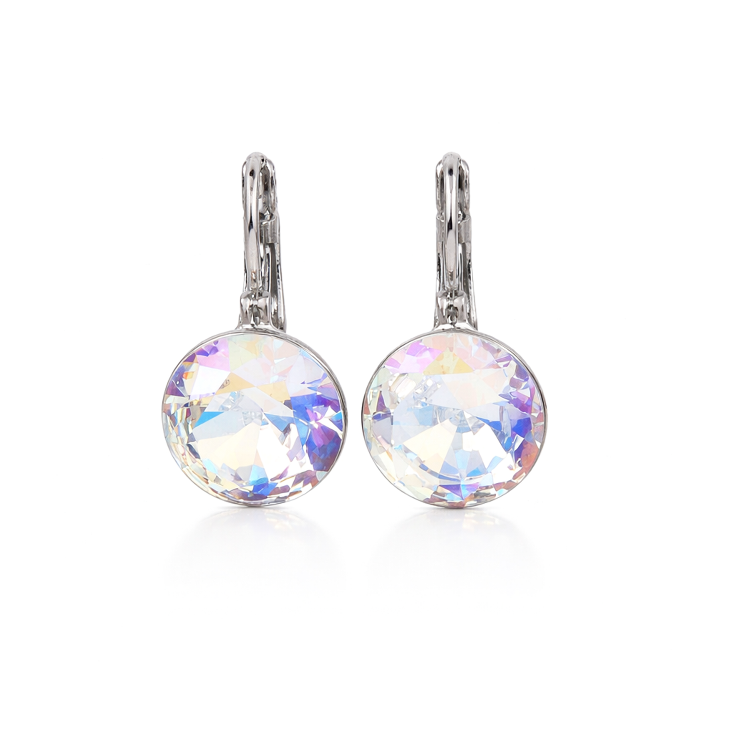 Round Rivoli Lever-Back Drop Earrings - Aurora