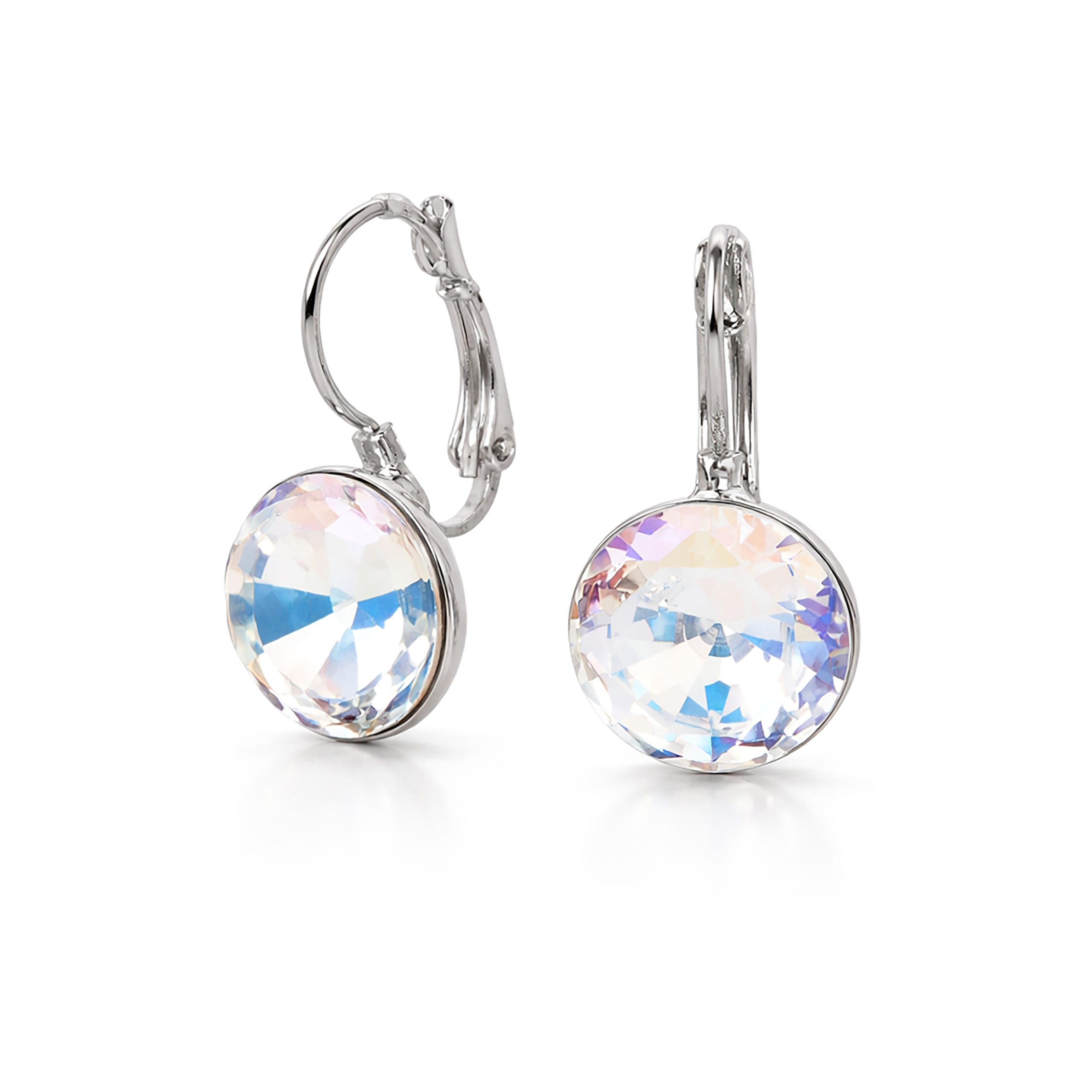 Round Rivoli Lever-Back Drop Earrings - Aurora