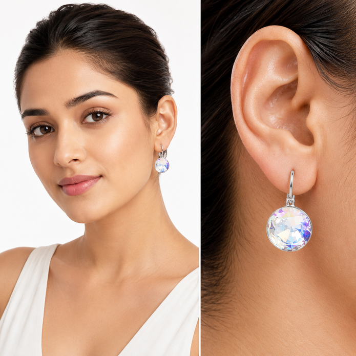 Round Rivoli Lever-Back Drop Earrings - Aurora