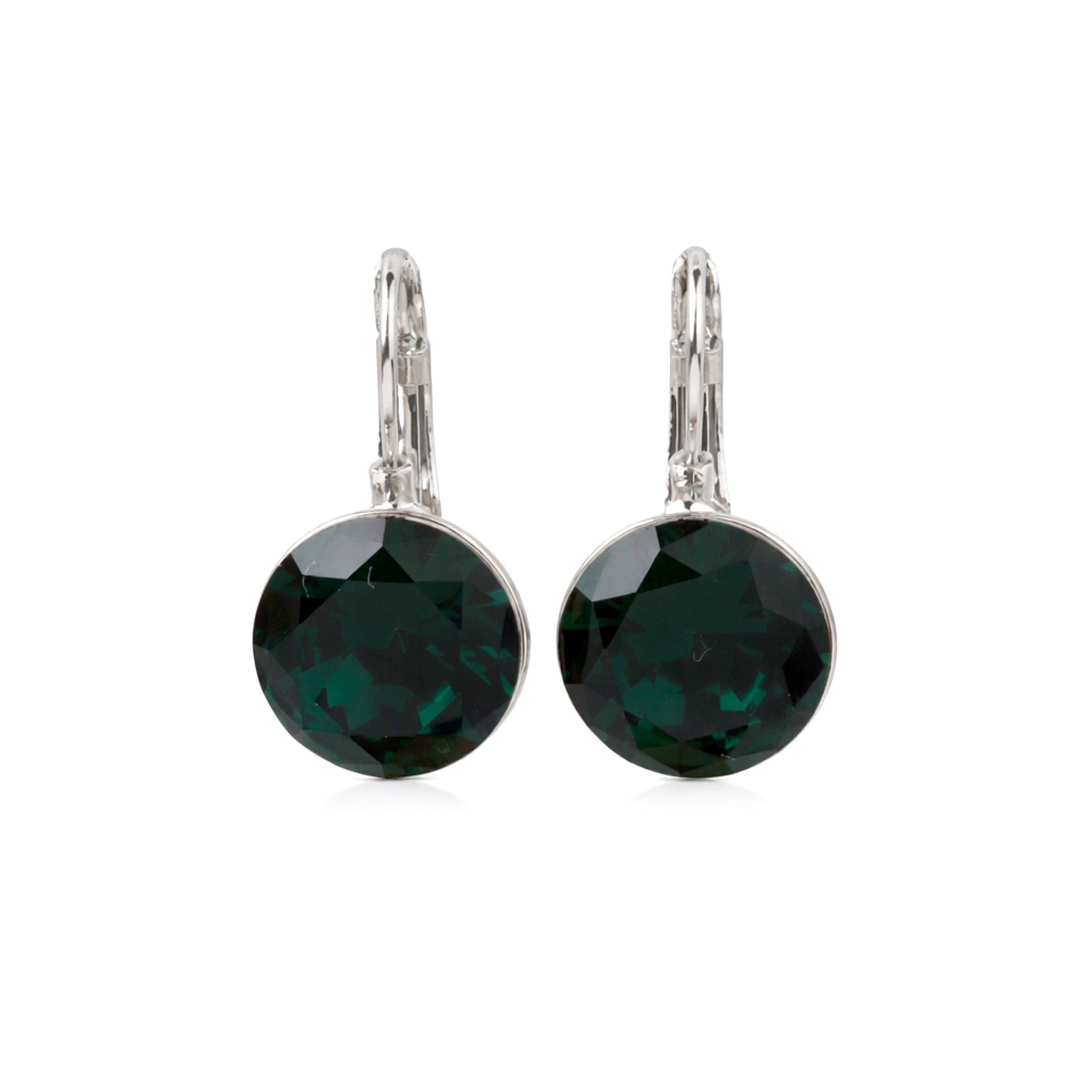 Round Rivoli Lever-Back Drop Earrings - Emerald Green